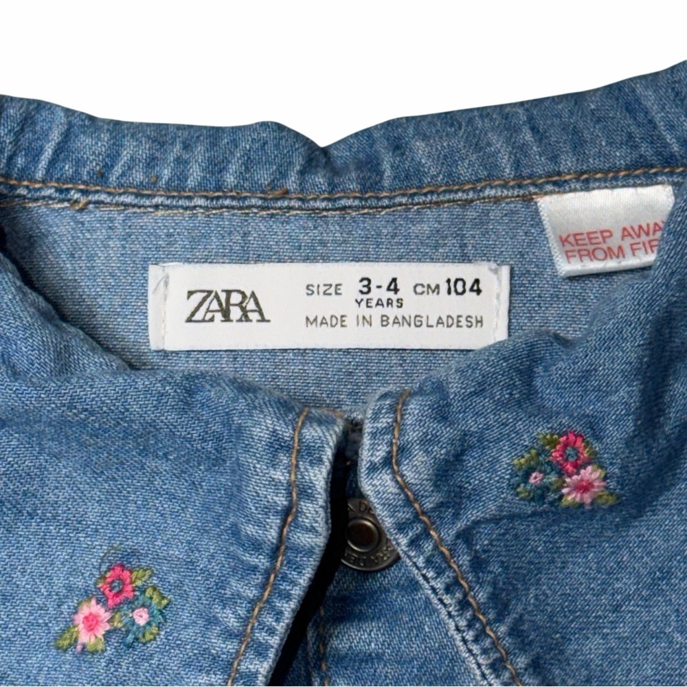 Zara Denim Floral Embroidered Long Sleeve Toddler Dress Girls 3-4 - Picture 5 of 9